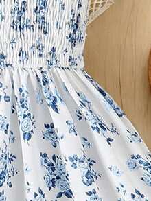 Váy yếm in họa tiết hoa kỹ thuật số cho bé gái tuổi mới lớn - trắng - Xem 6