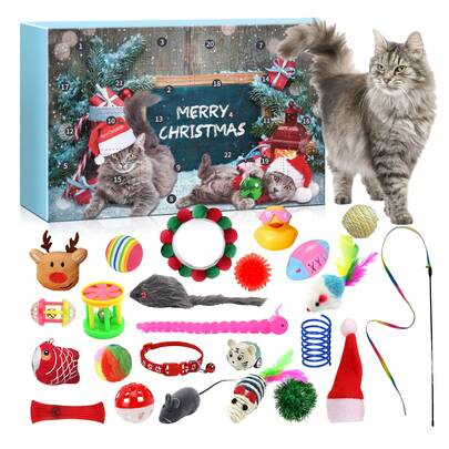 Adventskalender für Katzen 2025, Adventskalender für Haustiere, 24-tägiger Countdown bis zum Katzenspielzeug, Weihnachtsspielzeug für Kätzchen (einschließlich Katzenminzenspielzeug), Weihnachtsgeschenke für Katzenliebhaber