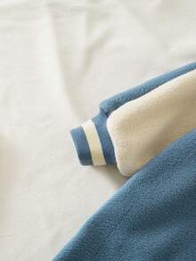 1件婴儿男童时尚可爱加厚字母印花连体衣，针织柔软舒适，休闲假日风格，适合秋冬季户外活动、婴儿、度假、派对、聚会和日常穿着。 - 藍色 - 查看 5