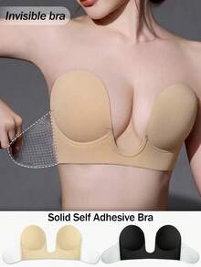 1pc Women's Backless Sexy U-Shaped Self-Adhesive Bra Breast Petals, Invisible Lift And Enhance, Full Coverage, Reusable, Suitable For Wedding Photography