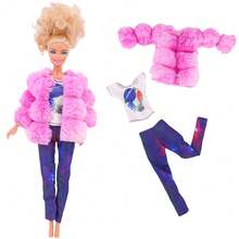 New 3pcs/Set Outfit For 30cm Doll, 11 Inch Winter Nightwear Plush Vest, Top And Pants Set (Jacket + T-Shirt + Trousers) - Multicolor - View 8