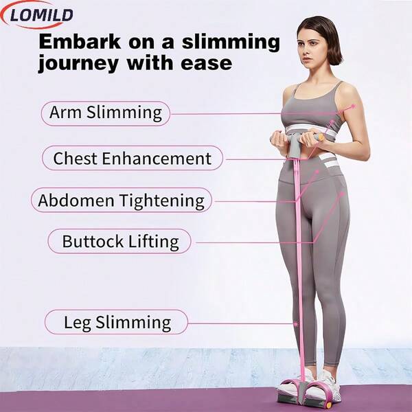 1pc 6-Tube Mini Multi-Function Foot Pedal Resistance Trainer, Sit-Up Assist Device, Resistance Band Workout Rope - Portable Home Fitness Sit-Up Rope And Abdominal Slimming Device With Non-Slip Footpad, Full Body Workout