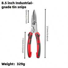 1pc 8.5" Industrial-Grade Metal Shears, Multi-Functional Sturdy Heavy-Duty Aviation Snips, High Hardness & Durability, Carbon Steel Material, Red & Black Reinforced Handle, Precision Cutting Pliers, Suitable For Professional Cutting Of Iron Plates And Steel Tiles - Red - View 10