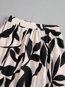 EARO 女士休闲宽松设计独特印花高腰修身半身裙 - 杏色 - 查看 8