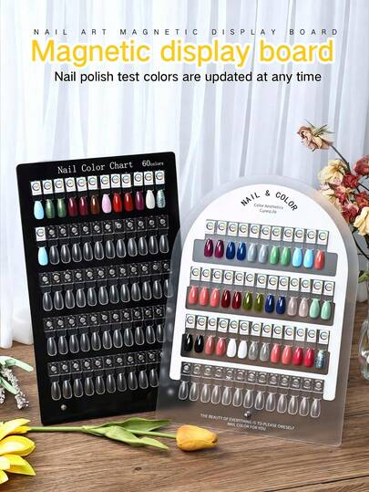 50pcs/60pcs Magnetic Nail Polish Color Display Book, Nail Art Sample Collection Album With Magnetic Nail Plates, Nail Salon Swatch Card Holder & Storage, Essential For Nail Technicians
