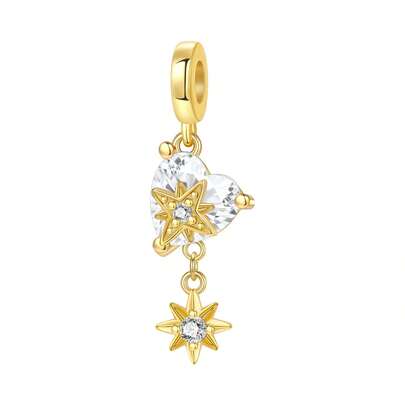 CYCUFF 1 pieza Colgante con borla de estrella de amor chapado en plata plateada con baño de oro de 18K para hacer pulseras, collares y joyas DIY, regalo ideal para el cumpleaños de mujeres