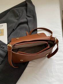 Fashionable Casual Solid Color Square Flap Bag, Suitable For University/College Classroom, Commuting, Work, Office, Festivals, Vacations, Holidays, Parties, Travel And Other Occasions, Suitable For Women, Career Starters, White-Collar Workers, Teenagers, College Students, Young Girls. - Brown - View 7