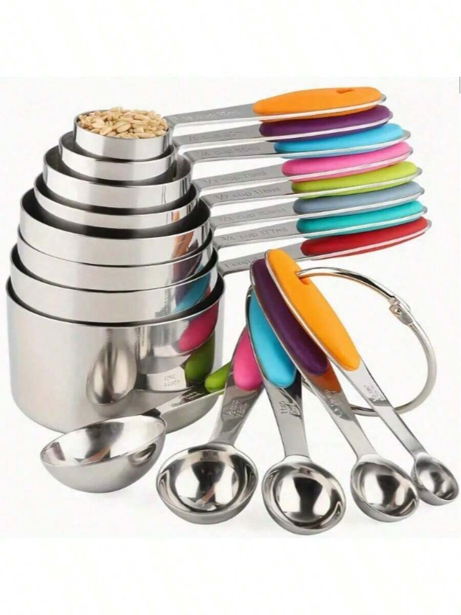 5 Piece Stainless Steel Measuring Spoons Set,   Spoon With Gap Set, Suitable For Dry And Liquid Ingredients - Kitchen Tools - Baking Supplies - 彩色 - 查看 1