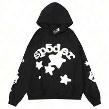 Y2K Black Essentials Hoodie Spider Web Fashion Printed Star Hoodie Hip Hop Aesthetic Graphic Hoodies Gothic Emo Junk Punk Hoodie - màu đen - Xem 11