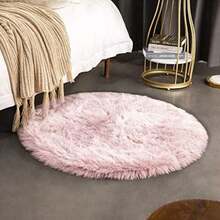 Ashler Soft Fox Faux Fur Chair Couch Cover Area Rug for Bedroom Floor Sofa Living Room(3 x 3 Feet Round Pink White) - Tipo 39 - Ver 2