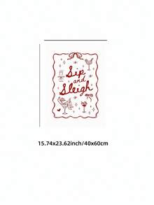 1pc Frameless Hand-Painted Christmas Bar Sign Art, Sip & Sleigh Printable Holiday Cocktail Poster, Vintage Bar Cart Wall Decor, , Dining Room & Home Bar - Multicolor - View 13