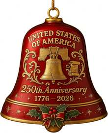 USA 250th Anniversary Bell Ornament 3D Red & Gold Commemorative Hanging Decor Elegant Doorbell For Patriotic Decor Tree Enamel Crafted Detailing 250th Anniversary USA Patriotic Ornaments - 紅色 - 查看 2