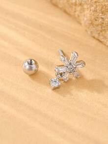 1pc Snowflake Pendant With Zirconia, 316L Stainless Steel & Copper Alloy, 1.2mm Thick Bar, 6mm Long, Fashionable Minimalist Ear Bone Stud Earring