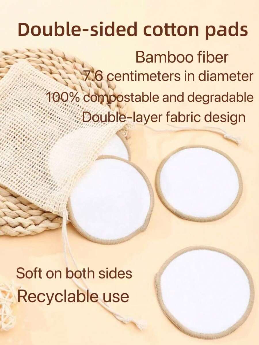 5pcs/Pack Bamboo Fiber Reusable Makeup Remover Pads, Double-Sided Washable Face Cleansing Pads, Random Color - Multicolor - View 1