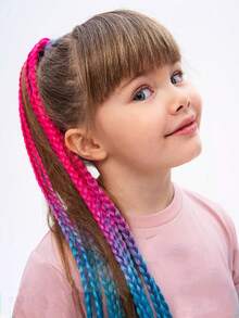 24inch Rubber Band Crochet Mixed Box Braids Plaited Ponytail Synthetic Gradient Dirty Braided Ponytail Hair Extensions For Kids 1pc - Multicolor - View 7