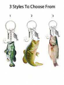 亚克力鱼形钥匙扣，银色鱼钩搭配小鱼造型，是送给钓鱼爱好者的完美礼物；不锈钢钥匙扣，带鱼钩吊坠，适合感恩节、圣诞节和万圣节等节日，也是独特的背包装饰品。 - 彩色 - 查看 2