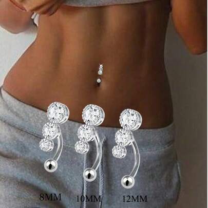 FOREVER QUEEN 1pc 925 Sterling Silver Triple Heart Navel Ring, Women's Heart Cubic Zirconia Navel Ring, Clear CZ Navel Piercing Jewelry