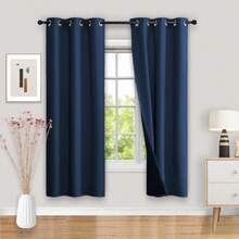 NANWEI 100% Cortinas Blackout, Cortinas Largas con Forro Negro para Estar/Recámara Ventana, Ojales en la Parte Superior, Aislamiento Térmic, Reducción Ruido, 2 Paneles (, 132 x 213.3 cm)(Azul 106.6An x 160Al cm (2 Paneles)) - Tipo 9 - Ver 1