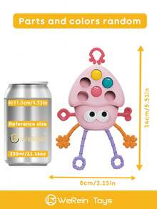 WeRein 婴儿玩具和感官牙胶、拉扯玩具 - 活力章鱼南瓜爬行玩具（带皱褶触手）、ABS/硅胶出牙玩具（适合 10-36 个月婴儿）、带礼盒包装的发育学习玩具、用于运动技能训练的幼儿玩具（颜色可能有所不同）