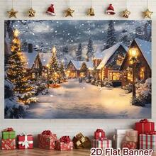 Cenário de Tema de Aldeia Nevada de Natal, Casas Cobertas de Neve, Árvores de Natal, Design de Postes de Iluminação, Ideal para Fundos de Festa de Natal, Adereços de Estúdio de Fotografia de Retrato, Material de Vinil