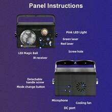 塑料一体式LED魔球+红绿光束派对迪斯科灯，带遥控器和声控功能，USB供电，适合家庭聚会、生日派对、舞厅和圣诞节假期。 - USB供電 - 查看 11