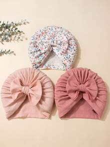 3pcs Baby Bow Hats, Suitable For Daily Wear - Multicolor - View 1