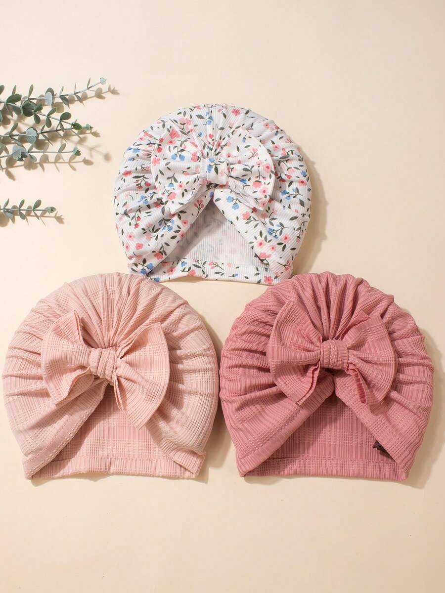3pcs Baby Bow Hats, Suitable For Daily Wear - Multicolor - View 1