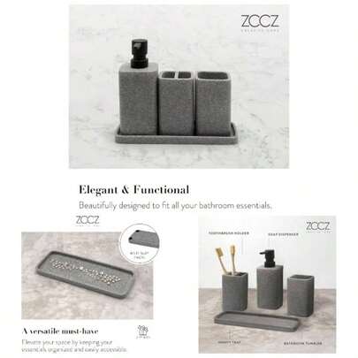 Bathroom Accessory Sets, 4 Pieces Bathroom Accessories Complete Set Vanity Countertop Accessory Set With Marble Look, Includes Lotion Dispenser Soap Pump, Tumbler, Toothbrush Holder And Tray