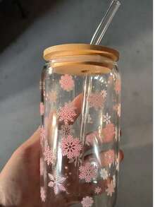 雪花冰咖啡玻璃吸管杯，大容量吸管杯，罐形玻璃杯饮具 - 最佳圣诞礼物选择！ - 彩色 - 查看 12