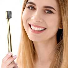 Gold Plated Luxury Toothbrush Soft Bristles Toothbrush Travel Toothbrushes For Adults Limited Luxury Gold Plated Toothbrushes{Inchcolor_nameinch:InchGoldGreyinch} - GoldGrey - 查看 5