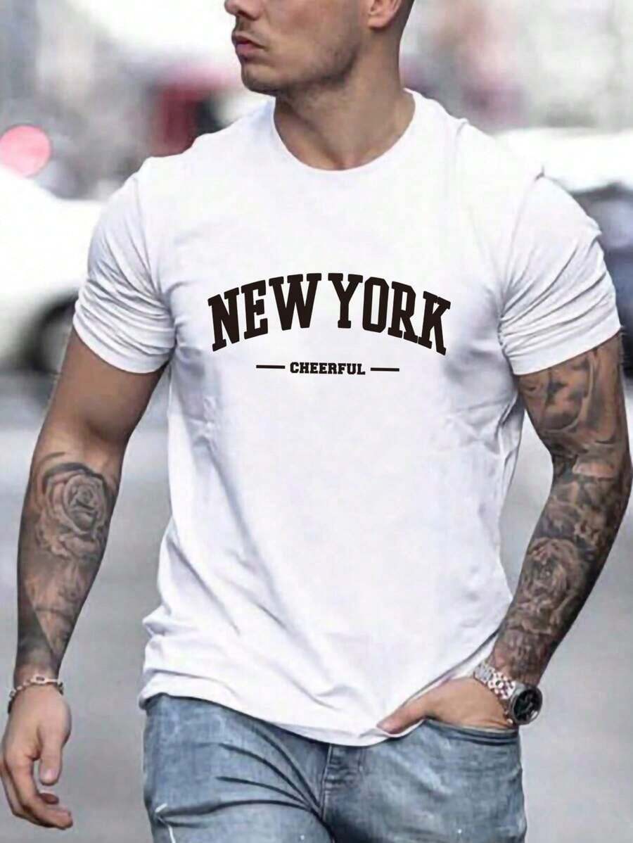 Men's Letter Print T-Shirt - Blanco - View 1