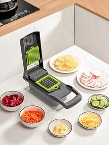 Multifunctional Mandoline Slicer With 16 Functions For Slicing Potatoes, Vegetables, And Greens - 綠色 - 查看 8