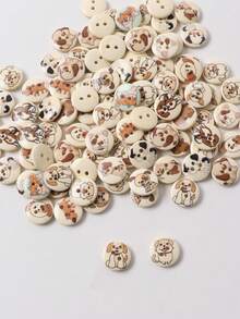 10/50/100Pcs Vintage Mixed Pattern Wooden Dog Buttons, 2 Holes Wood Puppy Print Buttons For Sewing Clothing Bag Hat DIY Craft Party Decor - Multicolor - View 4
