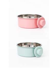 Hanging Dog Bowl, Removable Stainless Steel Dog Food Bowl Water Bowl, 2 In 1 Liftable Pet Cage Feeder Basin Pet Supplies