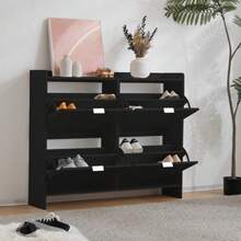 Modern Shoe Cabinet With 4 Flap Compartments, Freestanding Shoe Rack, Open Shelves, Suitable For Entrance Area Or Hallway, White, Dimensions: W110/H90/D24 Cm - Black - View 5