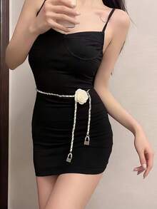 1pc Double-Layer Rope Camellia Waist Chain Summer Fall, Autumn, Halloween