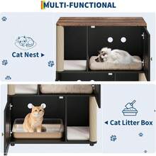 mteryoing Cat Litter Box Enclosure For 2 Cats, Double Hidden Litter Box Furniture Cabinet With 2 Scratch Mat And Scratch Post, Modern Farmhouse Wooden Enclosed Cat Washroom, End Side Table - Black - View 7