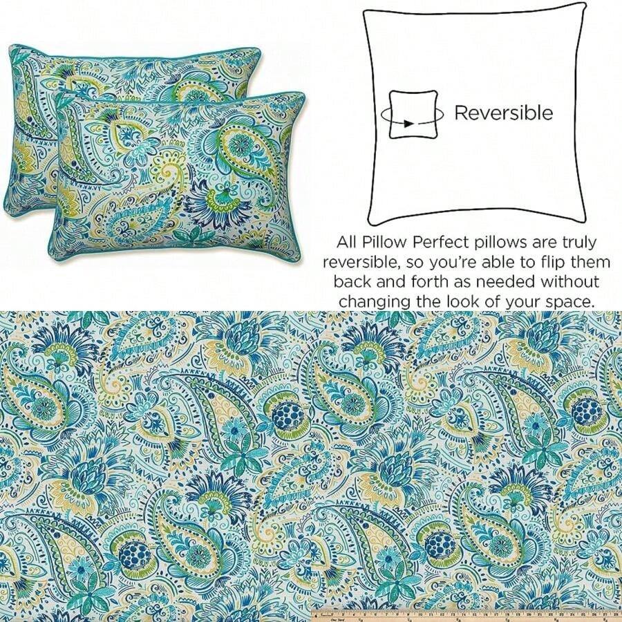 Pillow Perfect Outdoor/Indoor Gilford - Almohadas bálticas, 29 x 47 cm, color azul, 2 unidades(24.5 inch x 16.5 inch Azul y amarillo) - Tipo 4 - Ver 1
