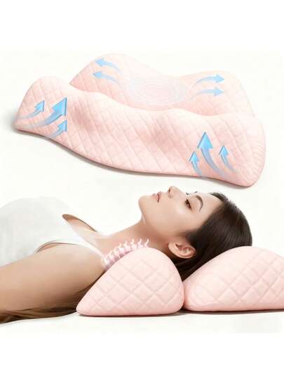 1pc Minimalist Cherry Blossom Pink Detachable Partition Pillow, Memory Foam Neck Pillow, Removable Cover, Home Deep Sleep Cervical Pillow, Suitable For Side And Back Sleepers