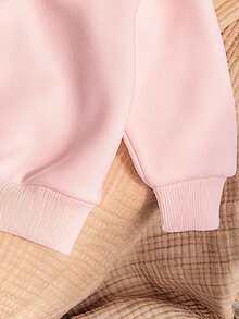 1 قطعة ملابس علوية رياضية بطبعة كرتونية وياقة طاقم، ملابس علوية دافئة وناعمة للبنات الصغيرات، للخريف والشتاء - وردي - مشاهدة 3