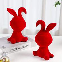 1pc 23cm Tall Ceramic Rabbit Decor, Cute Rabbit Craft With Flocking Technique, Auspicious Red Rabbit Ornament, "Forever Love" Figurine, Suitable For Home Decor, Living Room, Christmas Decoration - Multicolor - View 2