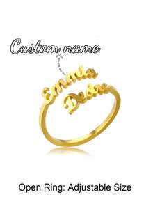 Anillo con nombre personalizado, joyería personalizada, anillo ajustable de acero inoxidable dorado/plateado, regalo de pareja - Anillo de oro modelo 7 - Ver 2