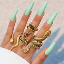 Cool And Handsome Men's Snake Pattern Ring Punk Style Snake-Shaped Animal Retro Exaggerated Four-Piece Ring Set - 18643 Bạc - Xem 10