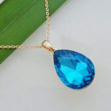 Navachi 18k Gold Plated Water Drop Pear-Shaped  Pendant Necklace 16inch+2inch{Inchcolor_nameinch:InchLakeBlueinch} - 湖藍色 - 查看 4