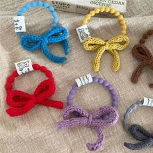 1个手工钩编蝴蝶结发圈 - 彩色弹力针织发绳，适合女性/女孩，可爱柔软的布艺发饰，可用于日常/派对发型，也可作为发绳、马尾辫发圈、发圈等使用。橡皮筋 - 彩色 - 查看 9