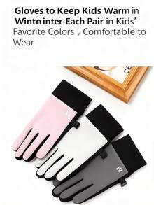 1 Pair Children's Winter Fleece Lined Sports Gloves, Thickened Warm Five-Finger Gloves With Ribbed Cuffs, Suitable For Skiing, Cycling, Daily Outdoor Warmth - Multicolor - View 6