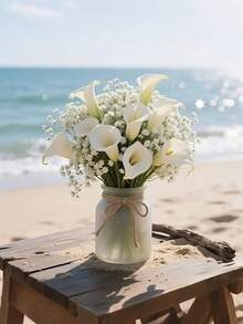 1 Set (18 Pieces) Of Artificial Calla Lily And Star Flower Combination Bouquet, Used For Wedding Home Decoration, Photography Props, European Decorative Items And Commemoration Purposes.