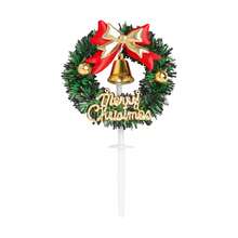 1 confezione di decorazioni per cupcake a forma di corona di Natale con fiocco, cerchio di erba verde, campanelle natalizie, stuzzicadenti per cupcake per festa di nascità, compleanno, Capodanno, Natale, decorazioni per torte e feste