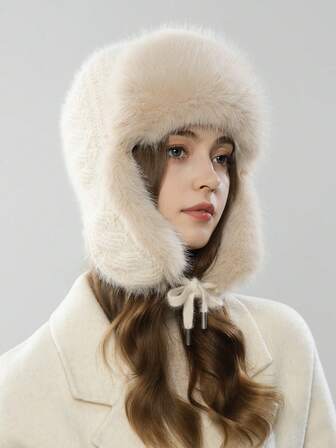 1pc New Wool Hat For Women, Autumn/Winter Ear Protection Thick Knitted Hat, Korean Fashion Plush Hat, Stylish Beanie/Ski Cap