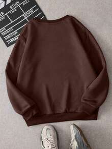Girls' Cute Dog Graphic Casual Minimalist Long Sleeve Sweatshirt, Fashionable Crew Neck Pullover, Suitable For Autumn/Winter - Brown - View 3